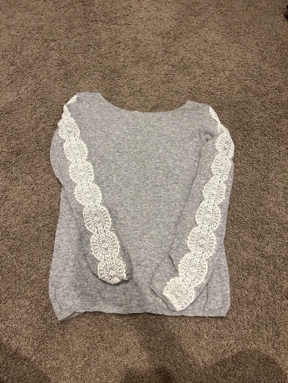 Zara Light Gray Sweater with White Lace Trim Sleeves